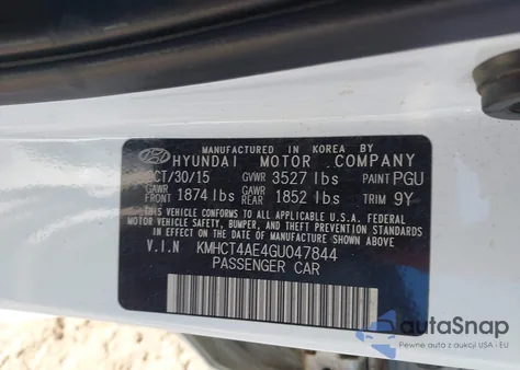 2016 Hyundai Accent Se из США, поврежденный, VIN KMHCT4AE4GU047844